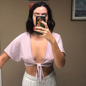 Front wrap lavender crop top